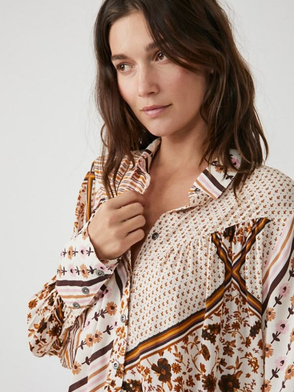 Free People Hazel Printed Buttondown Blouse Top Size Small